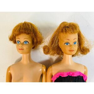 Vtg Pair of 1962 Mattel Midge Dolls Bubble Cut Straight Leg Red Hair Blue Eyes